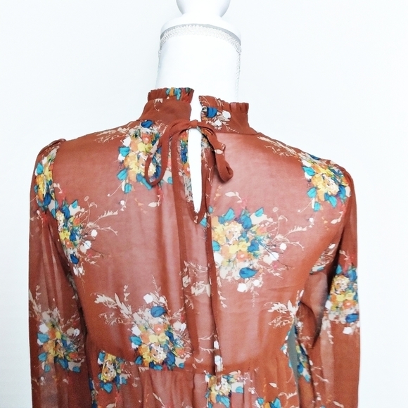 As U Wish Floral Mock Neck Long Sleeve Mini Prairie Dress - Picture 3 of 7